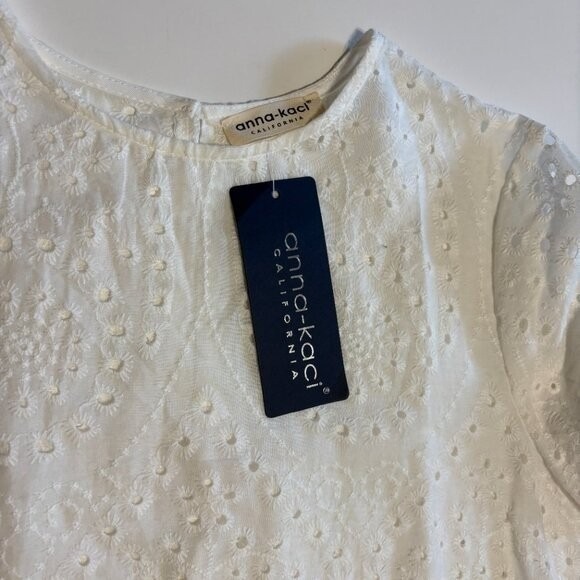 Anna-Kaci Womens Eyelet Dress Bell Sleeve Mini Babydoll Dress‎ Size Large Boho - Picture 2 of 9